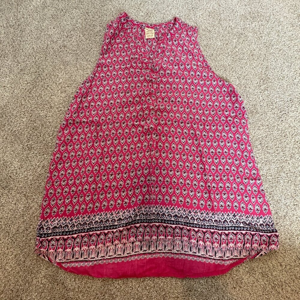 Faded Glory Tank Top Pink V-neck Patterned Light Weight Large
